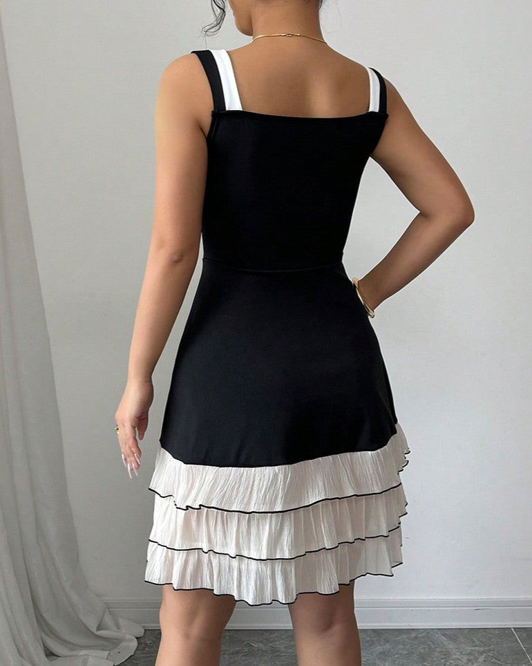Bow Strap Tiered Ruffle Mini Dress - Pink - 3