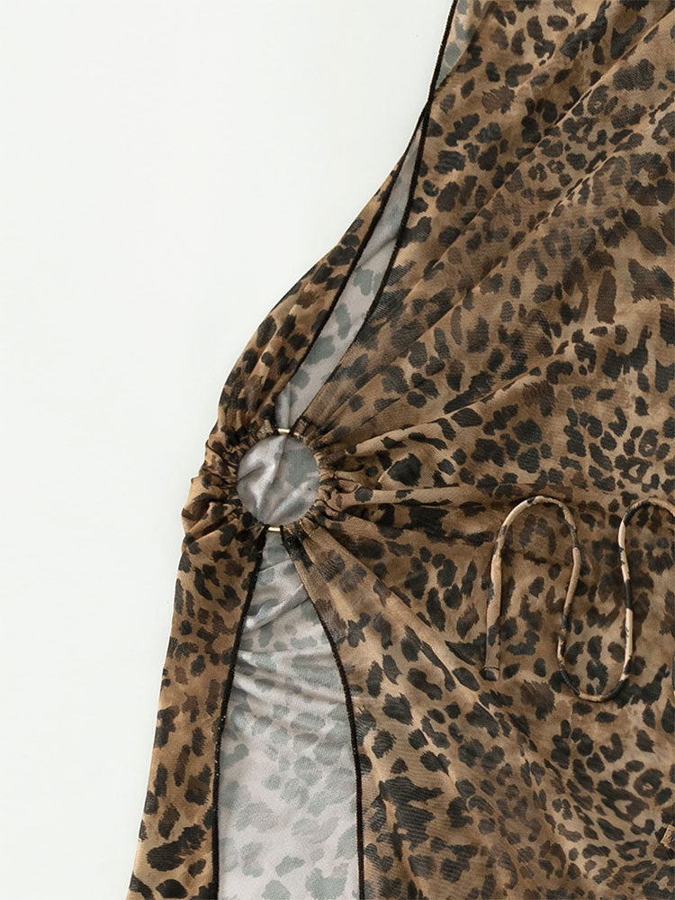 Triangle Bikini and Sarong Cover Up Set - Leopard - 5