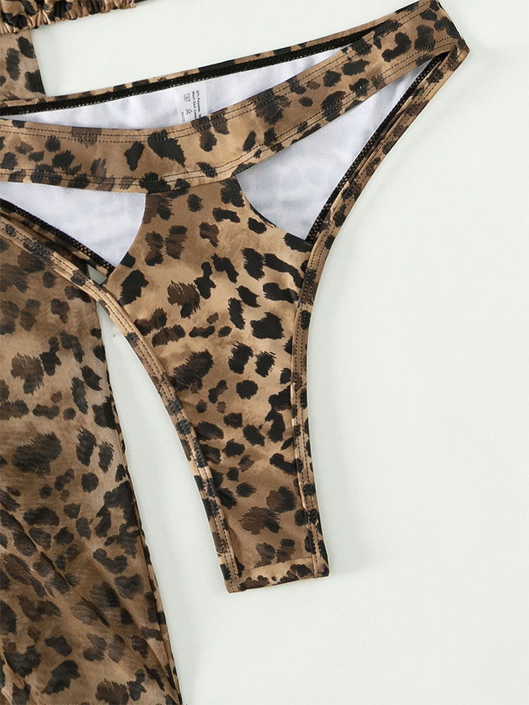 Triangle Bikini and Sarong Cover Up Set - Leopard - 6