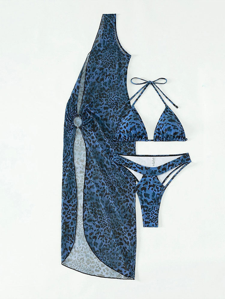 Triangle Bikini and Sarong Cover Up Set - Leopard-B - 2