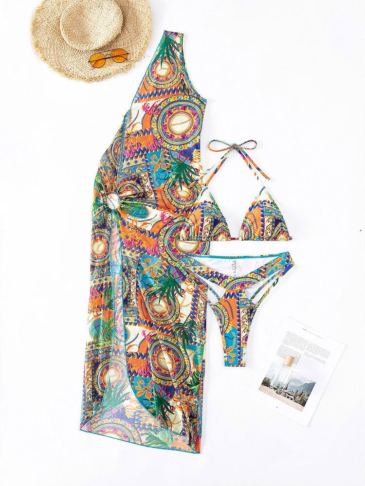 Triangle Bikini and Sarong Cover Up Set - Mandala - 1