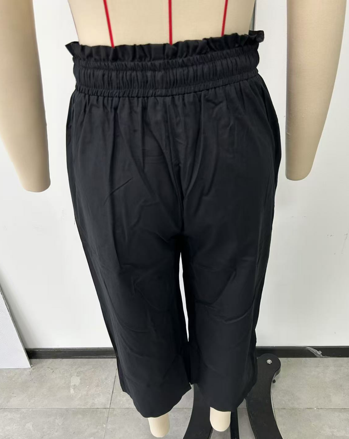 Paperbag Waist Cropped Culotte Pants - Black - 1