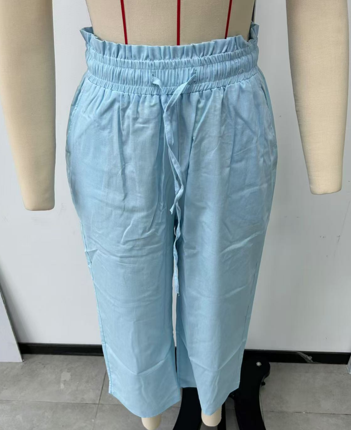 Paperbag Waist Cropped Culotte Pants - Blue