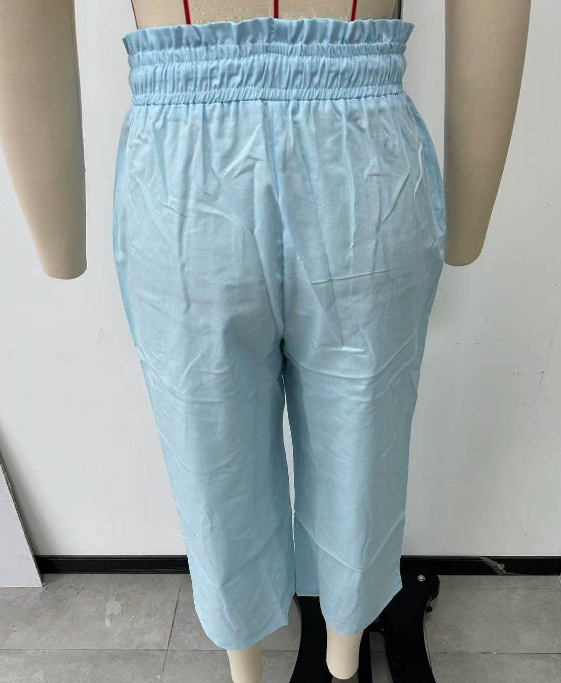 Paperbag Waist Cropped Culotte Pants - Blue - 1