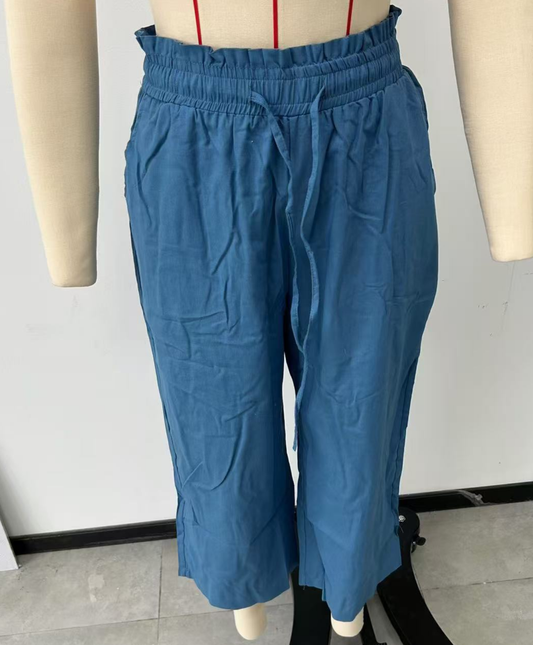 Paperbag Waist Cropped Culotte Pants - DarkBlue
