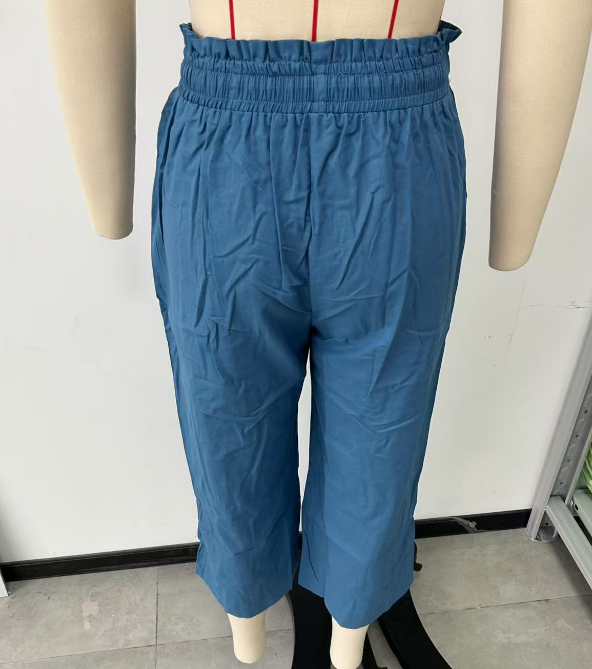 Paperbag Waist Cropped Culotte Pants - DarkBlue - 1