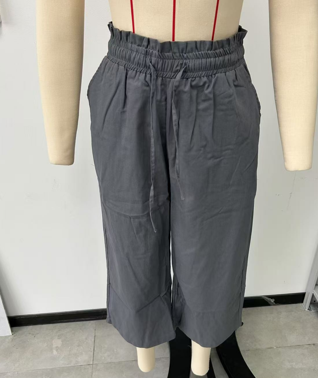 Paperbag Waist Cropped Culotte Pants - DarkGray