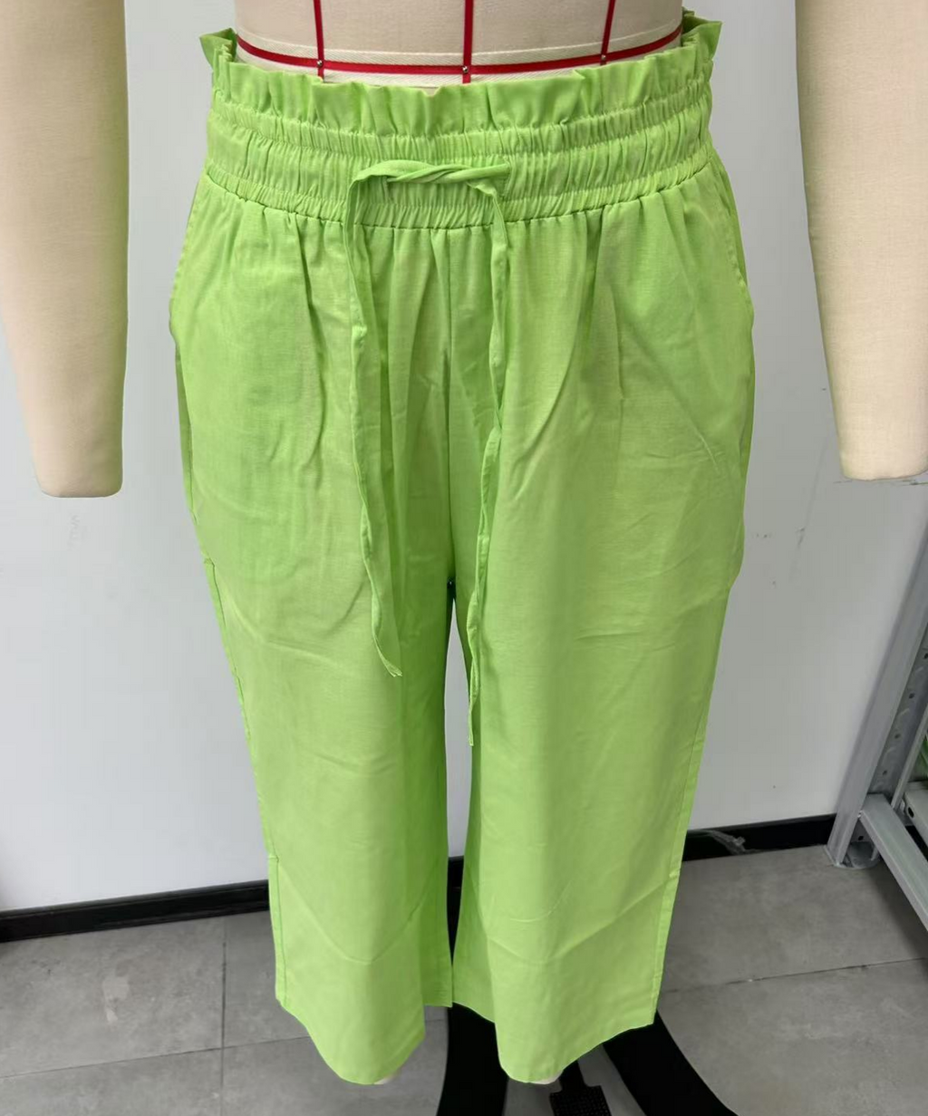 Paperbag Waist Cropped Culotte Pants - Grass - 1