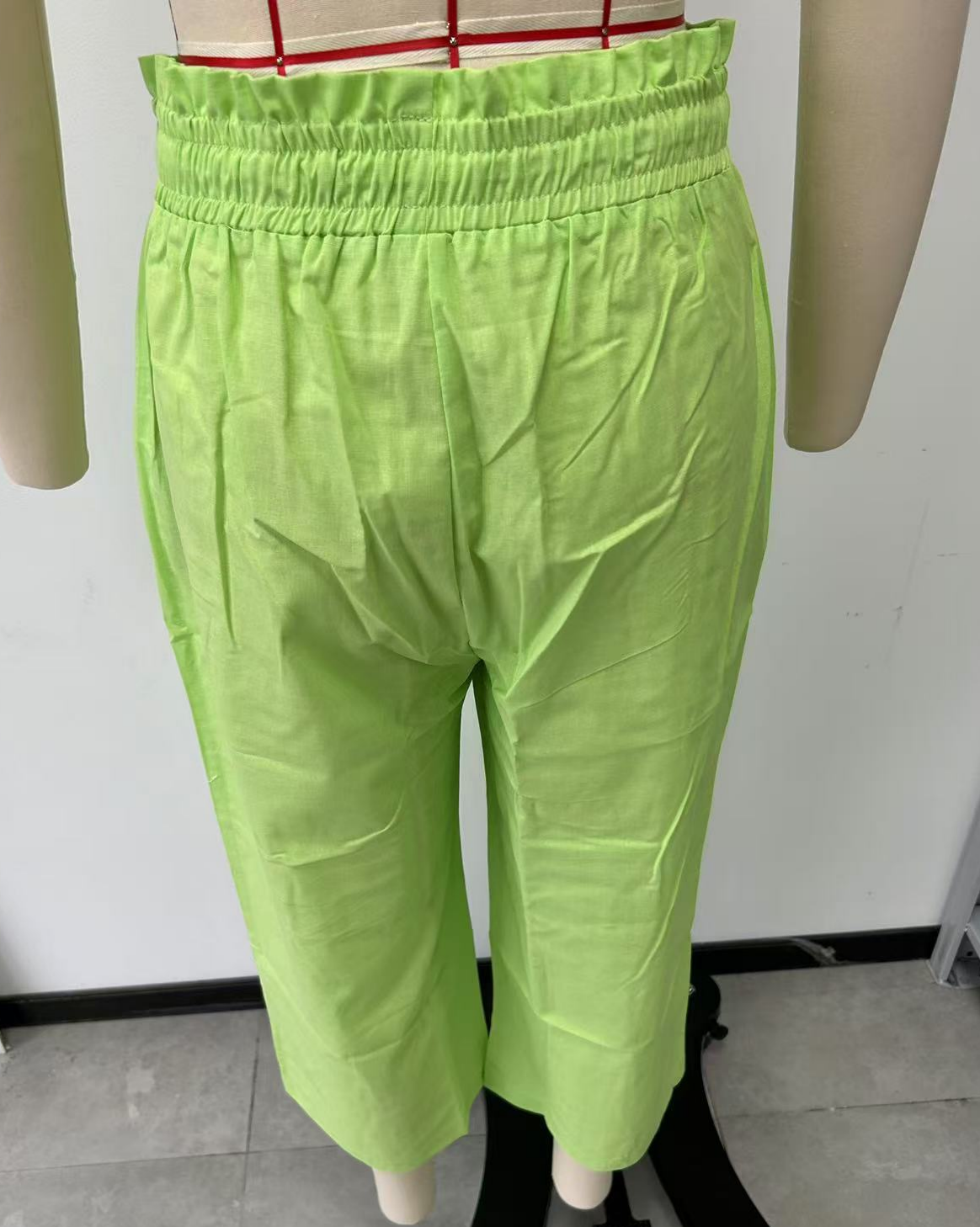 Paperbag Waist Cropped Culotte Pants - Grass - 2