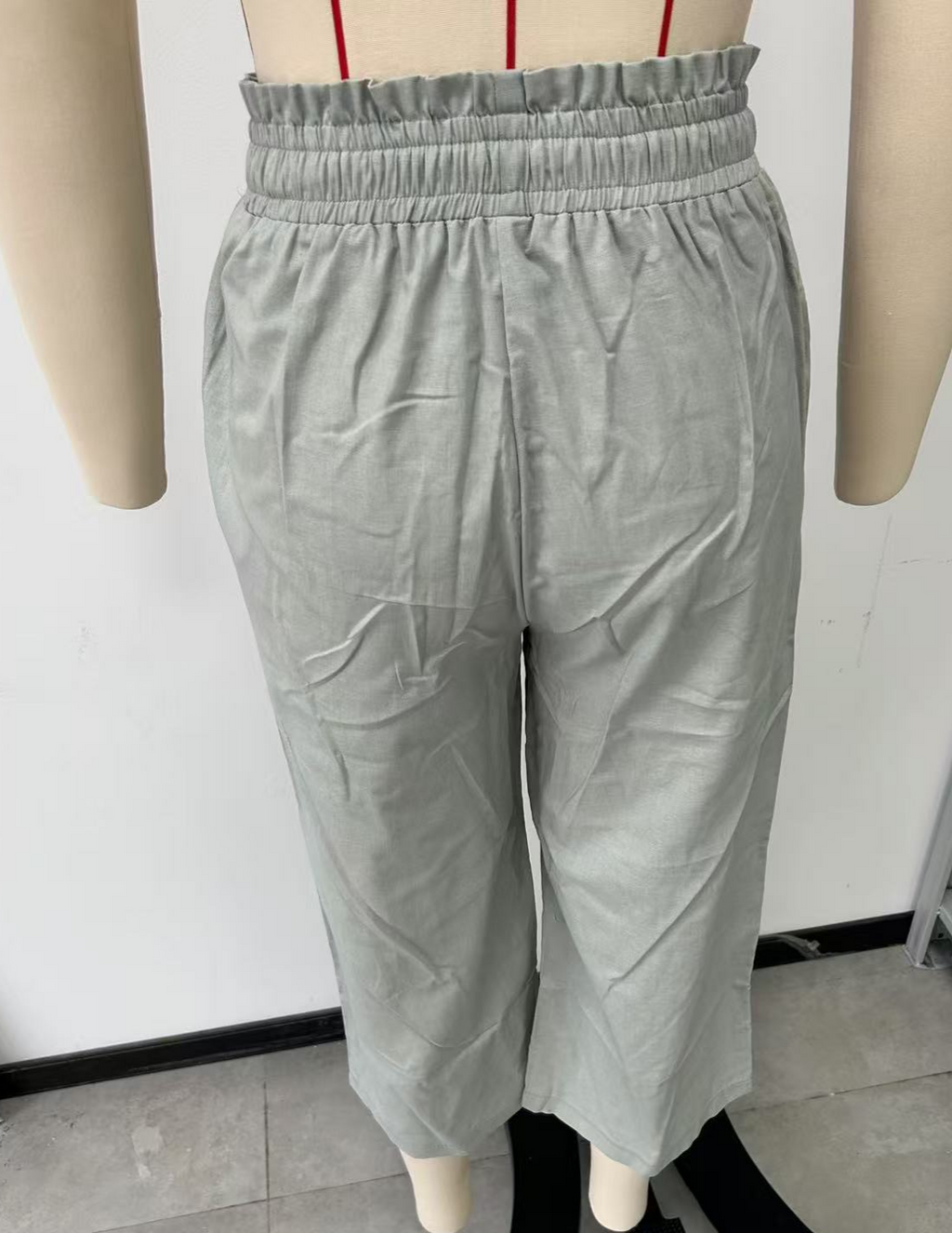 Paperbag Waist Cropped Culotte Pants - Gray - 1