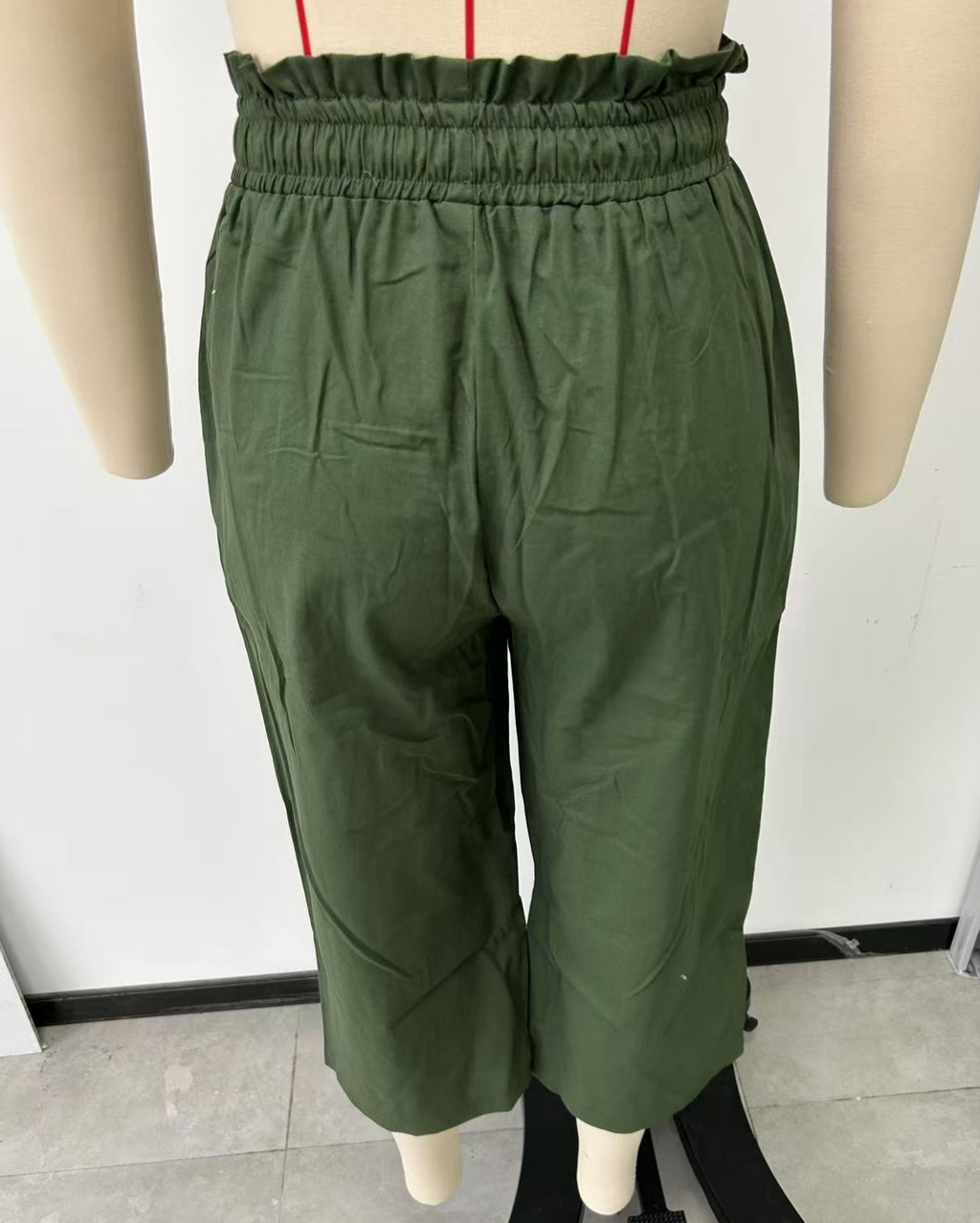 Paperbag Waist Cropped Culotte Pants - MGreen - 1