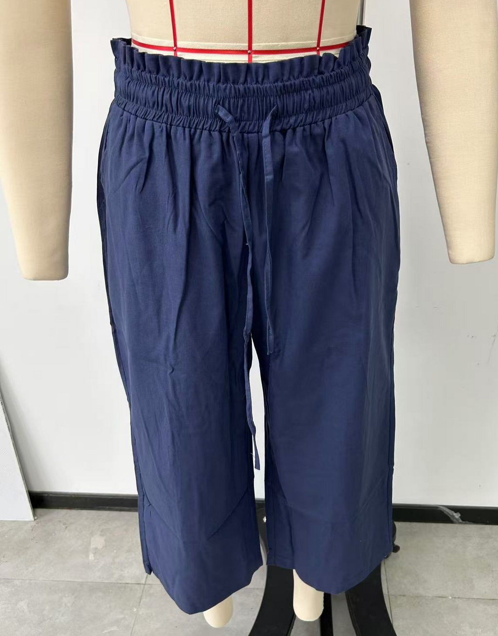 Paperbag Waist Cropped Culotte Pants - NavyBlue