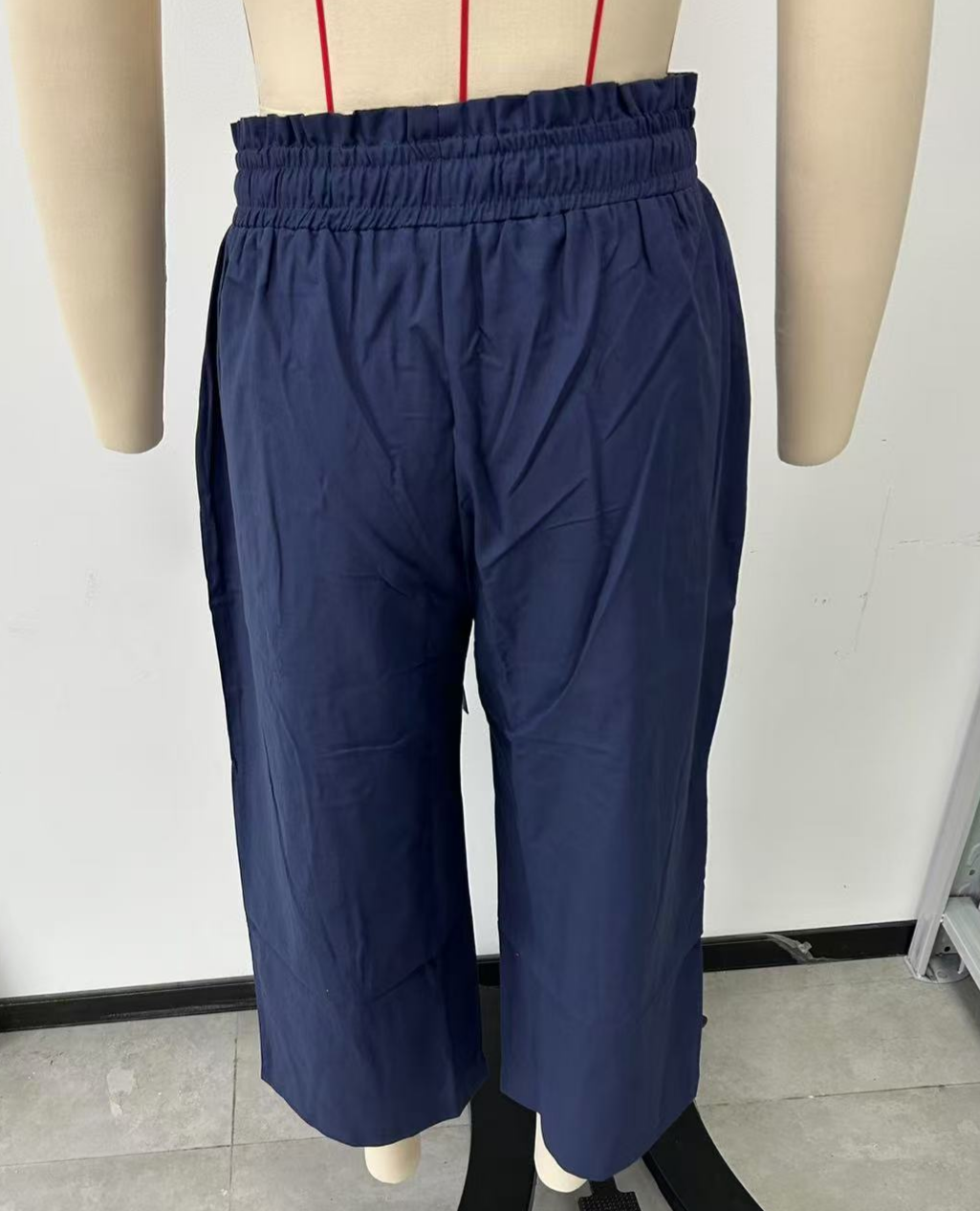Paperbag Waist Cropped Culotte Pants - NavyBlue - 1