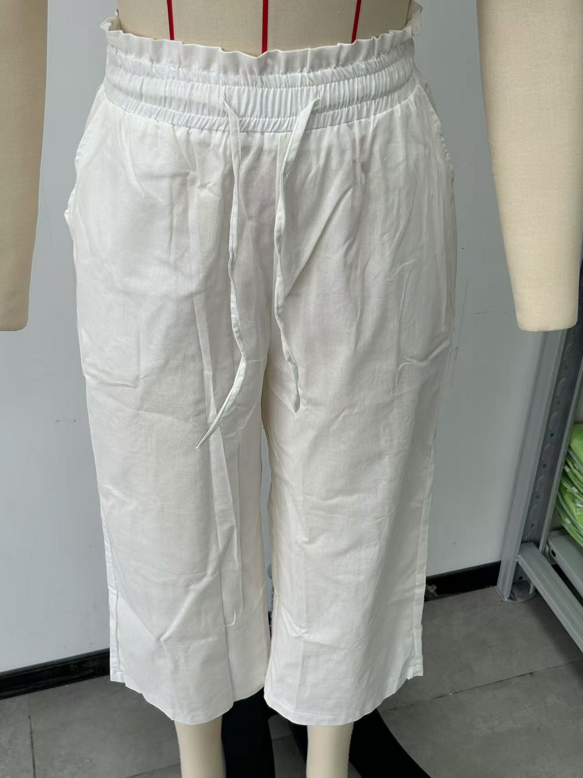 Paperbag Waist Cropped Culotte Pants - Offwhite