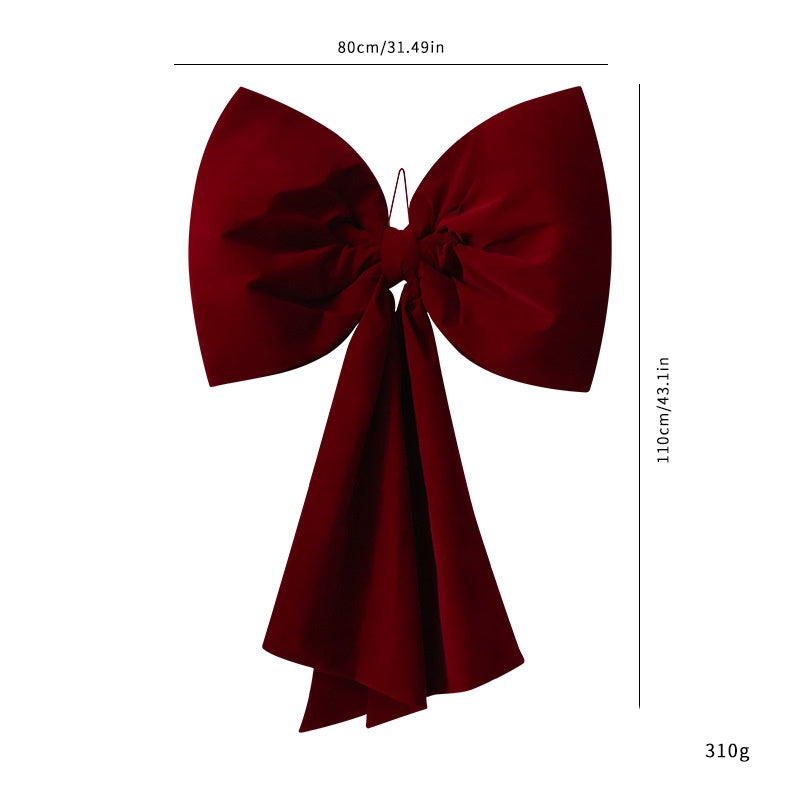 Large Velvet Bow Tree Topper With Draping Tails - L_Burgundy