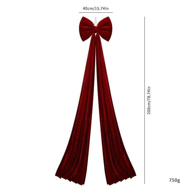 Large Velvet Bow Tree Topper With Draping Tails - XL_Burgundy