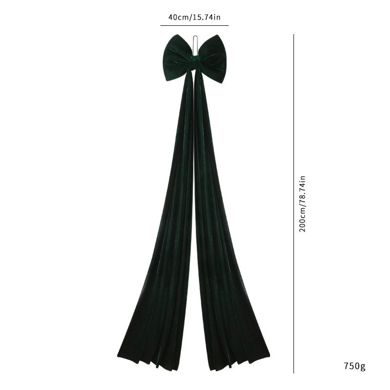 Large Velvet Bow Tree Topper With Draping Tails - XL_Green
