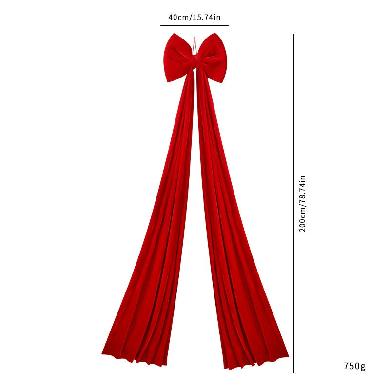 Large Velvet Bow Tree Topper With Draping Tails - XL_Red