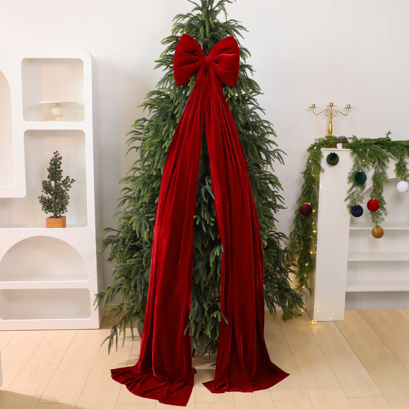 Large Velvet Bow Tree Topper With Draping Tails