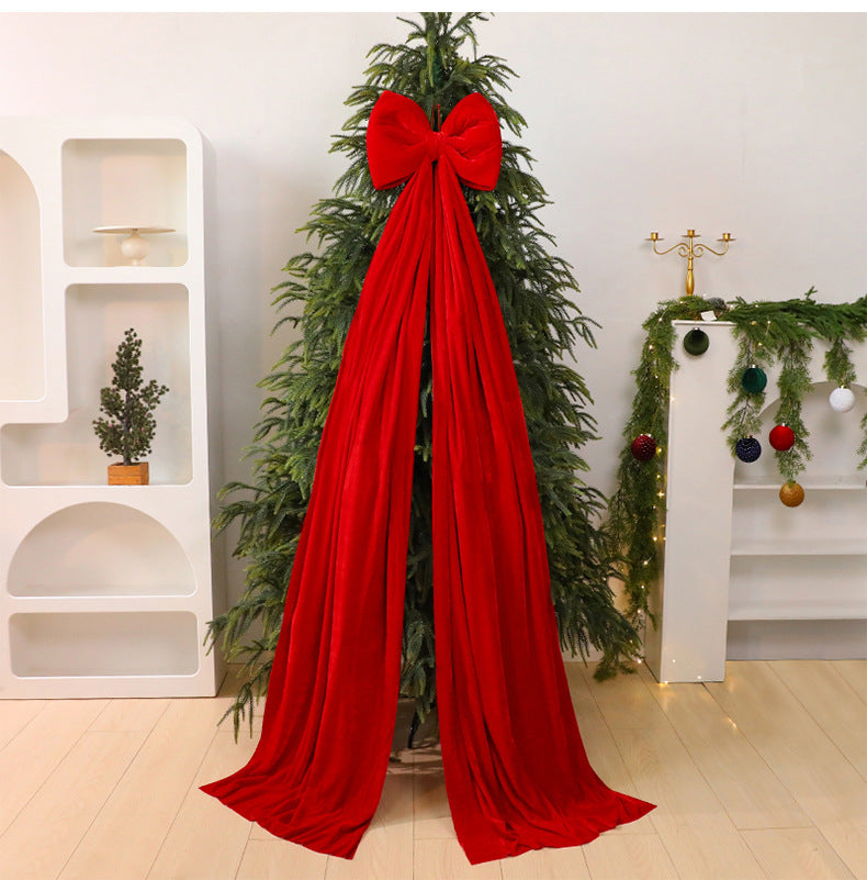 Large Velvet Bow Tree Topper With Draping Tails - view 2