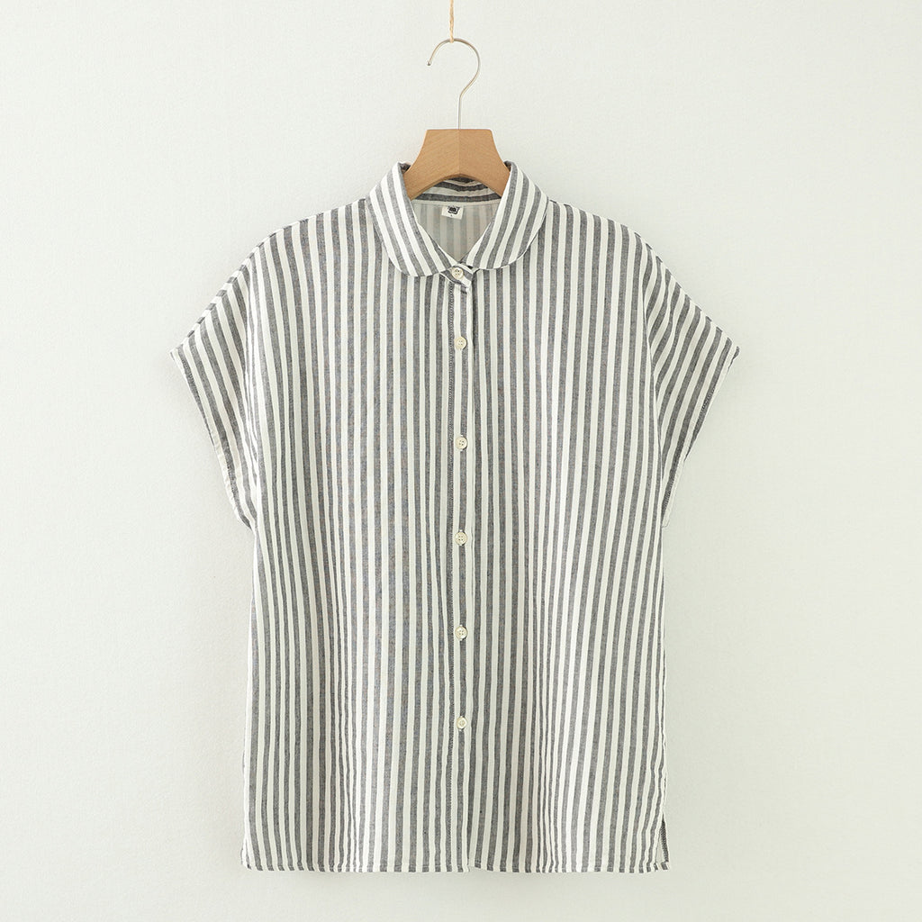 Cap Sleeve Cotton Gauze Button Down Shirt - GrayStripe