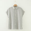Cap Sleeve Cotton Gauze Button Down Shirt - GrayStripe