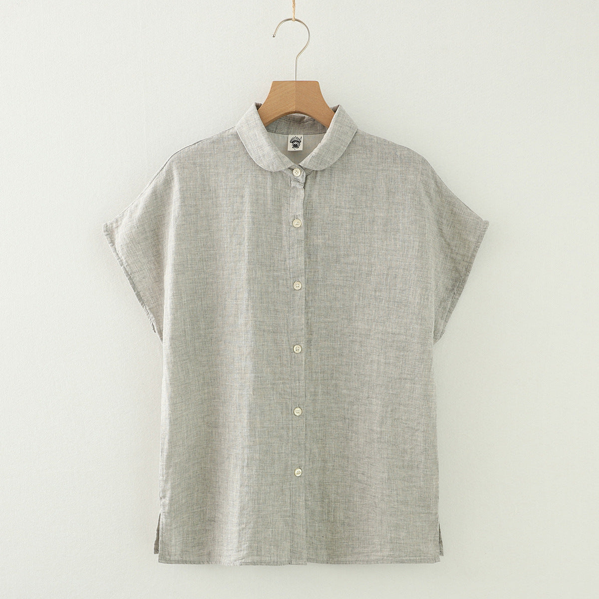Cap Sleeve Cotton Gauze Button Down Shirt - Grey