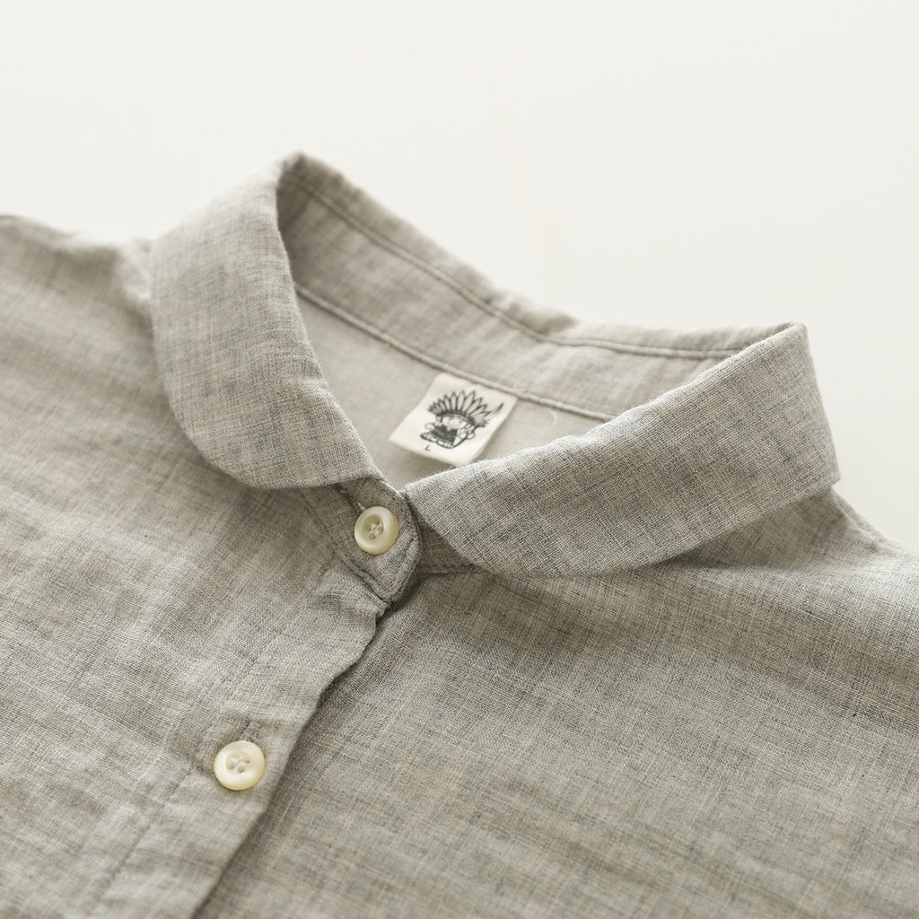 Cap Sleeve Cotton Gauze Button Down Shirt - Grey - 2