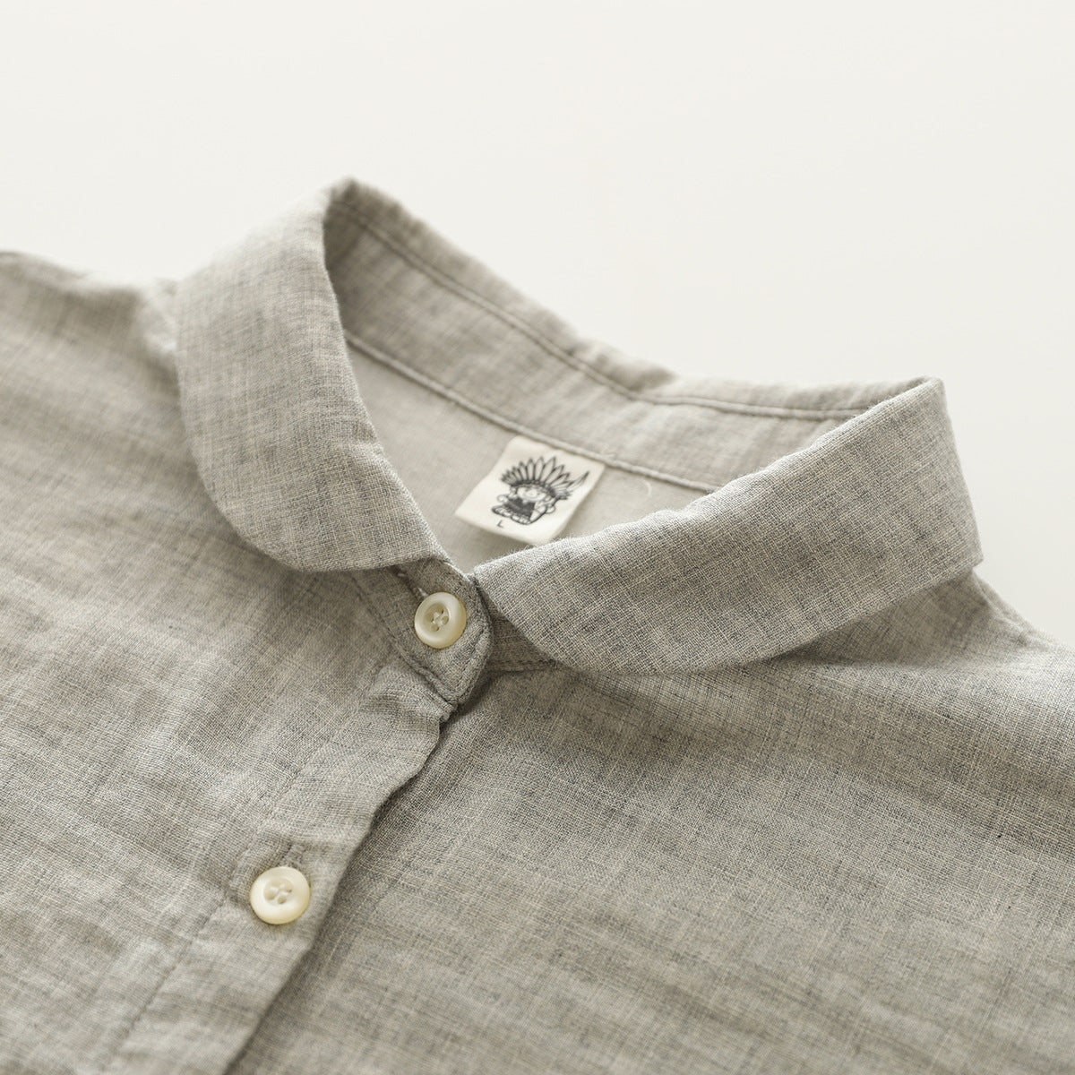 Cap Sleeve Cotton Gauze Button Down Shirt - Grey - 2