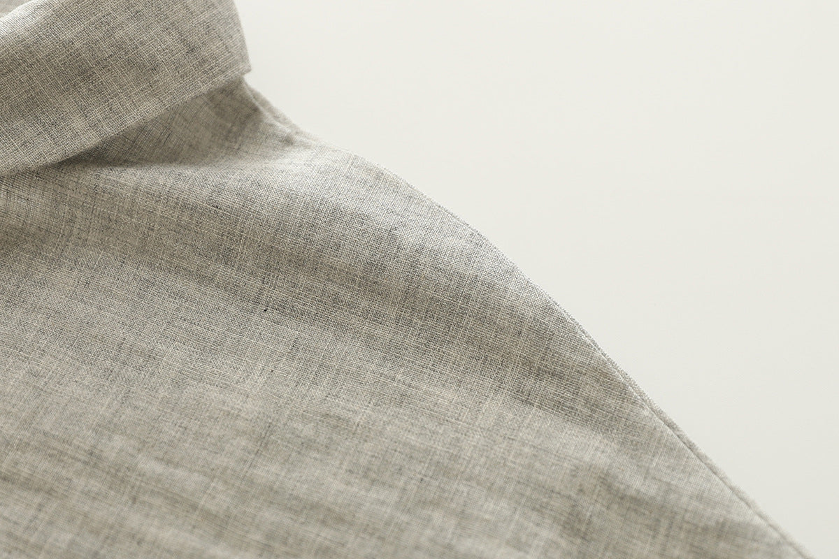 Cap Sleeve Cotton Gauze Button Down Shirt - Grey - 3