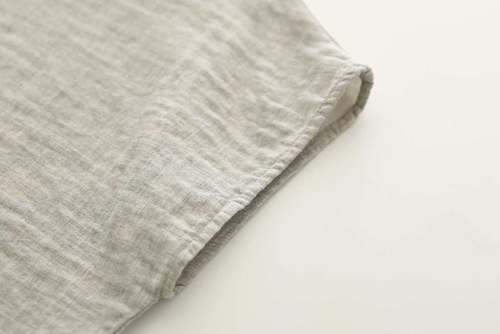 Cap Sleeve Cotton Gauze Button Down Shirt - Grey - 5