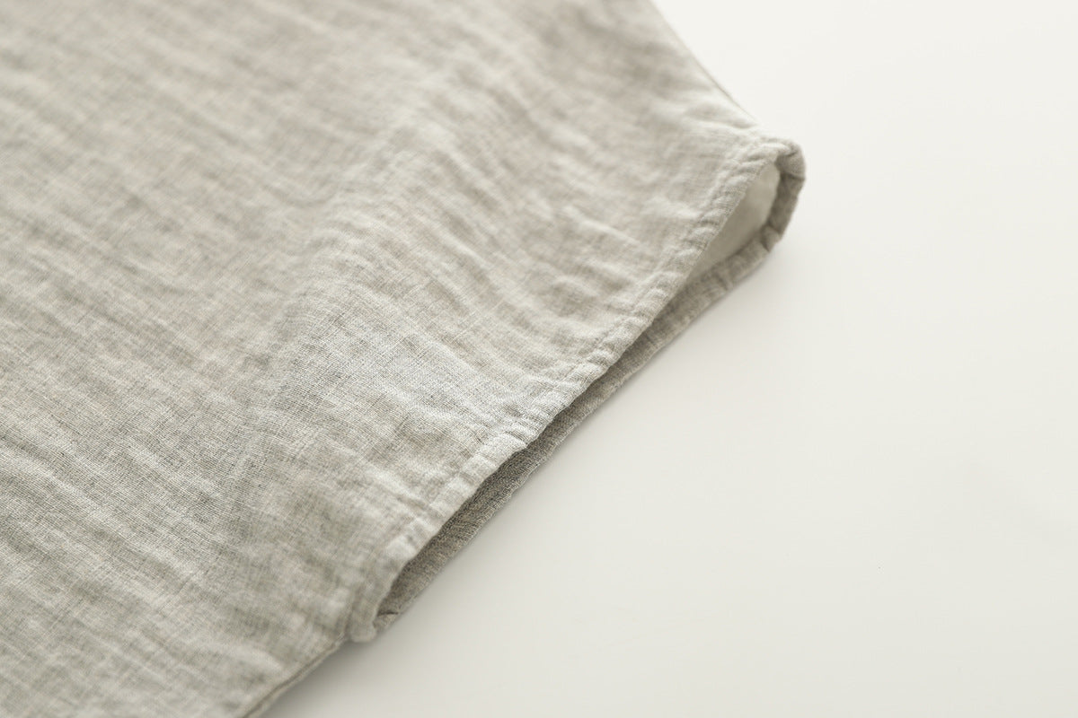 Cap Sleeve Cotton Gauze Button Down Shirt - Grey - 5