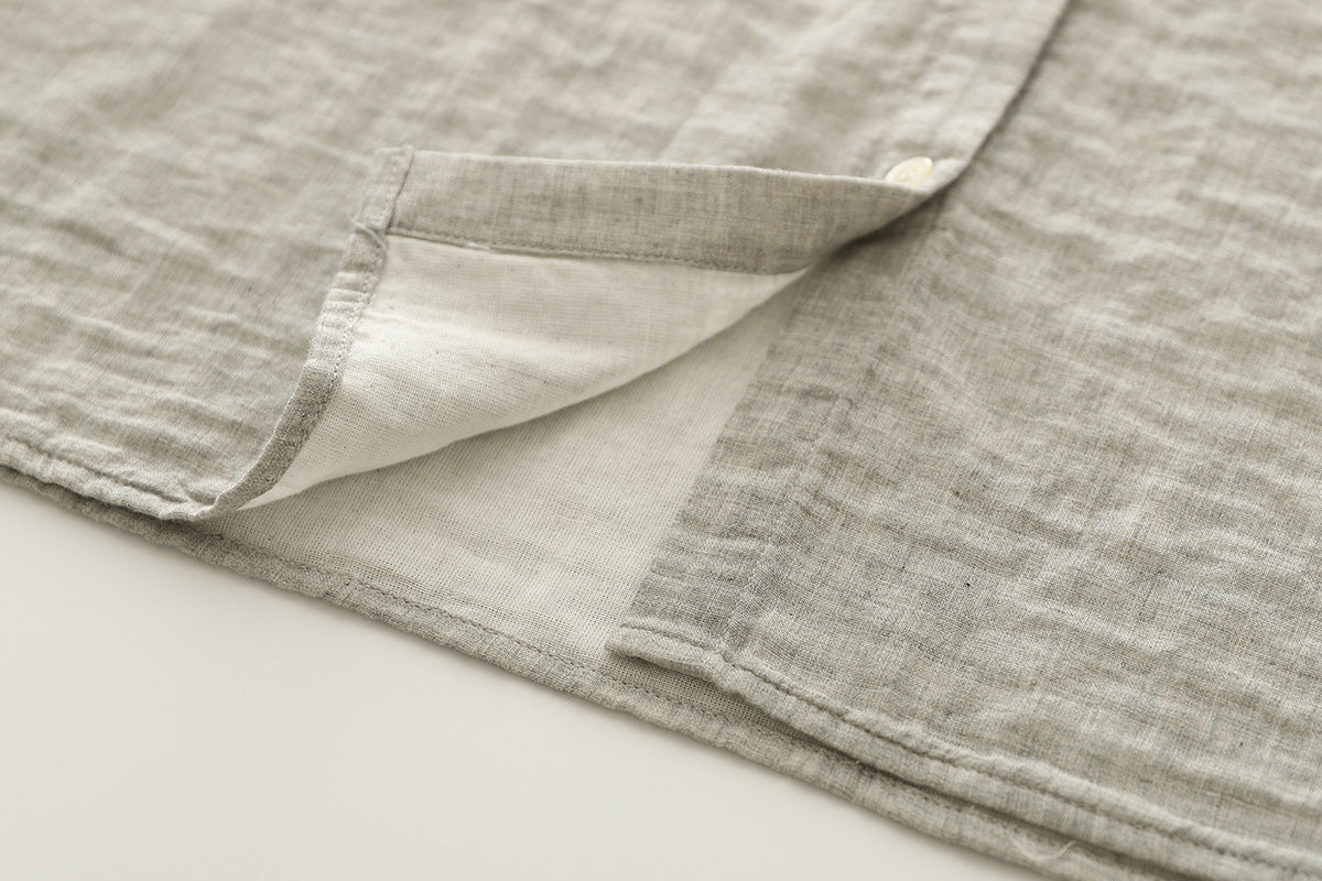 Cap Sleeve Cotton Gauze Button Down Shirt - Grey - 7