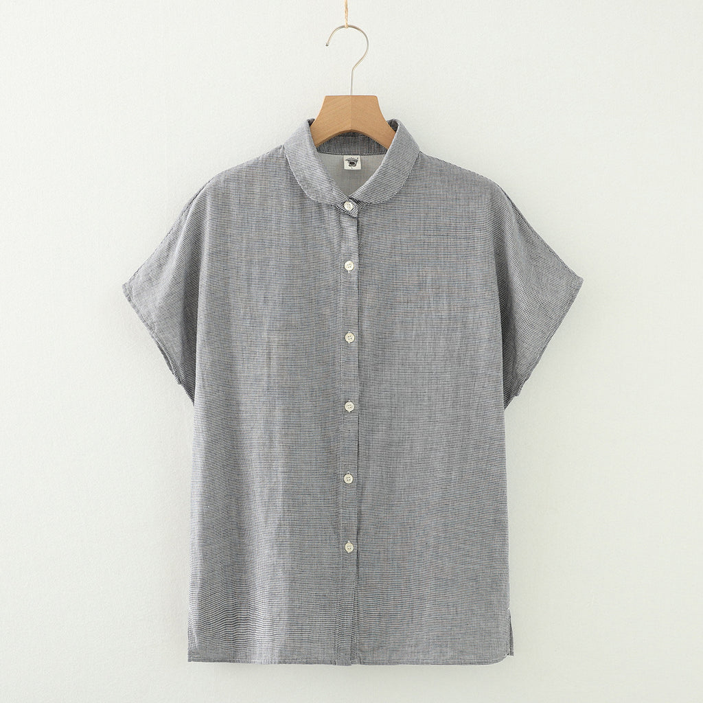 Cap Sleeve Cotton Gauze Button Down Shirt - GreyC