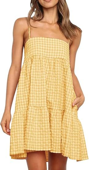 Gingham Tiered Babydoll Mini Sundress - yellow