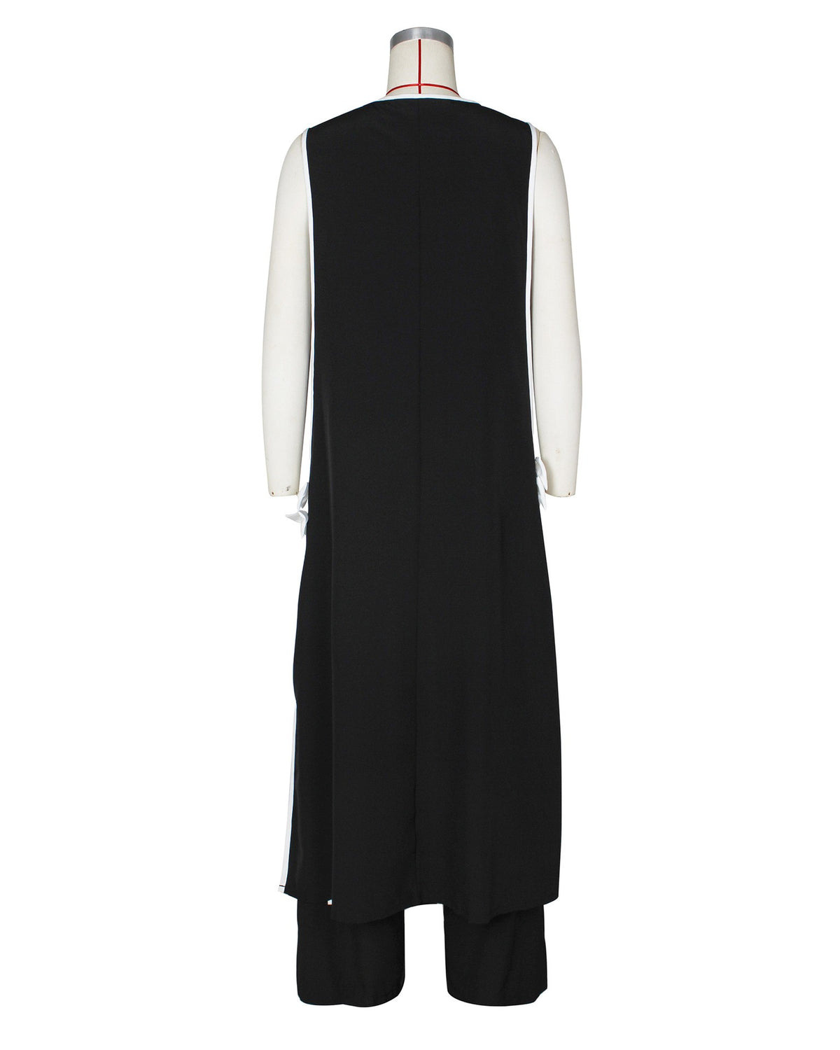 Contrast Trim Bow Vest And Wide Pants Set - Black - 2
