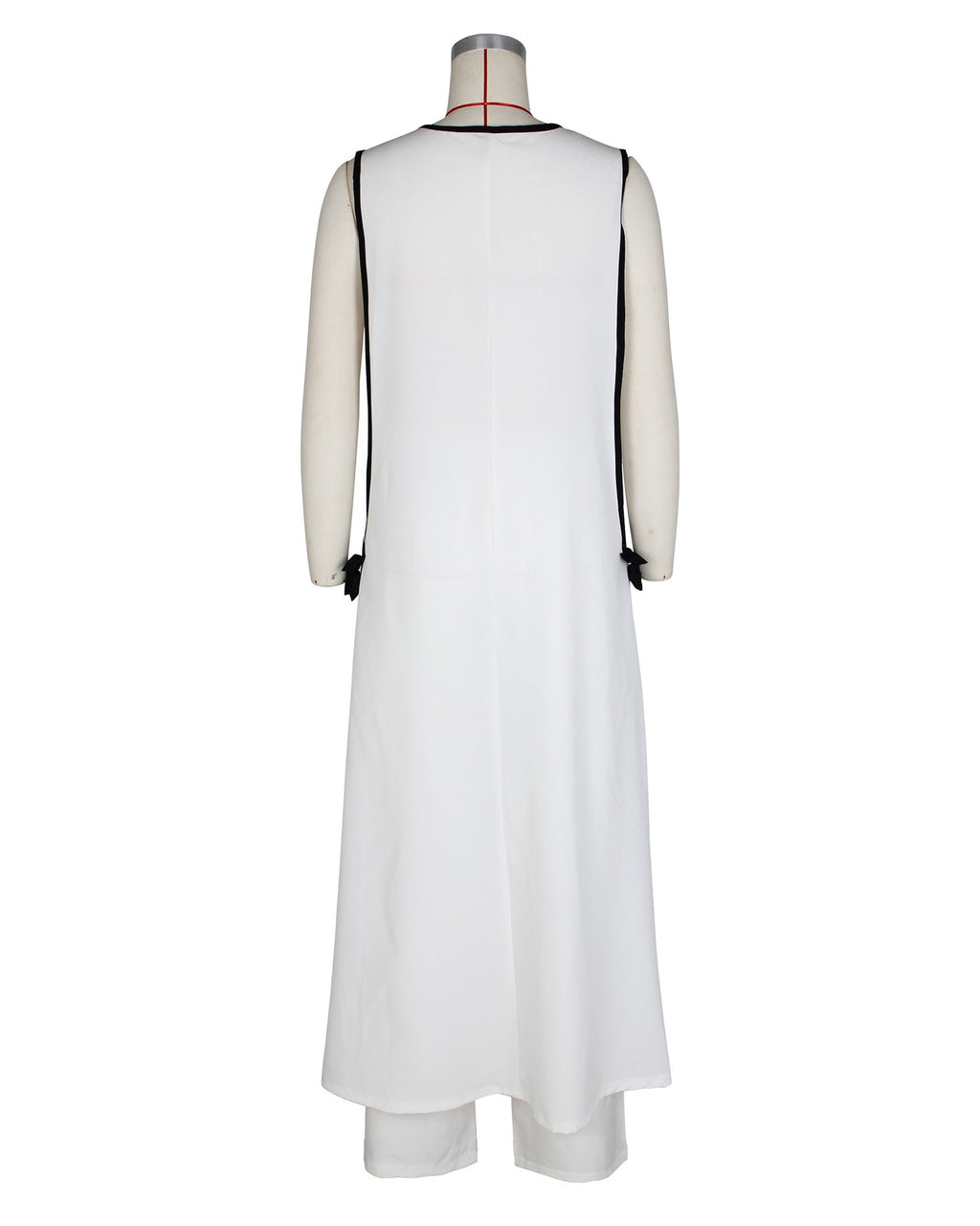 Contrast Trim Bow Vest And Wide Pants Set - White - 3