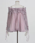 Ruffle Trim Off Shoulder Chiffon Blouse - Purple