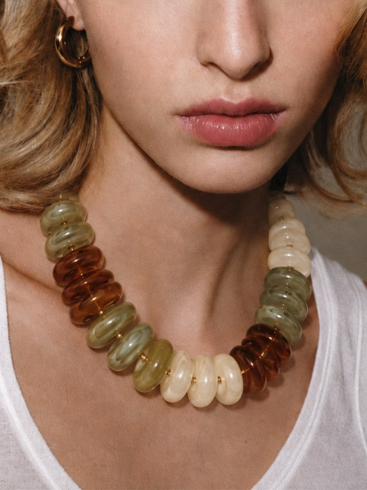 Chunky Rondelle Bead Collar Necklace Retro Style - Color_01