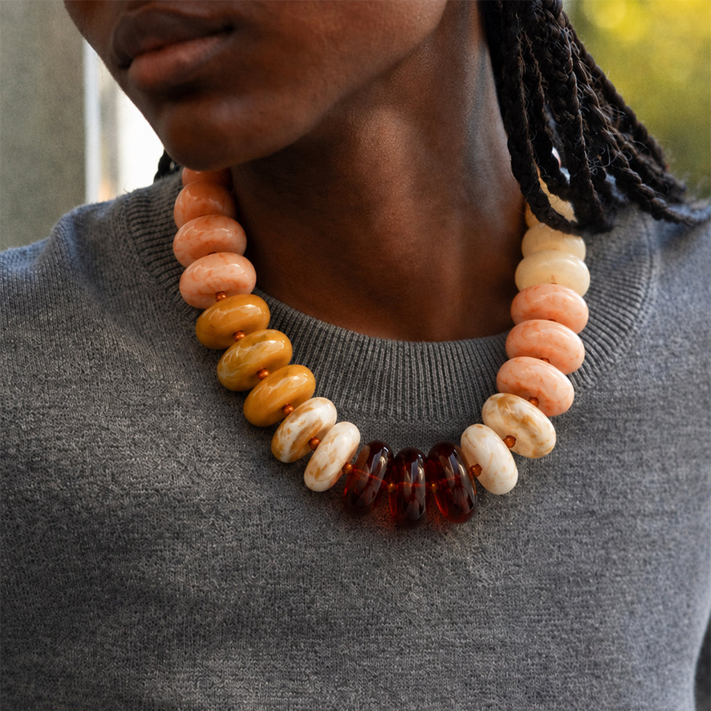 Chunky Rondelle Bead Collar Necklace Retro Style - Color_02 - 1