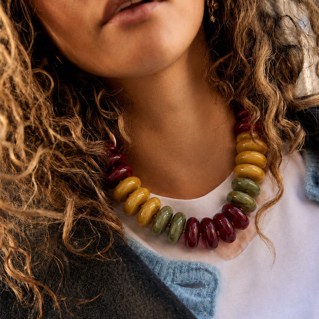 Chunky Rondelle Bead Collar Necklace Retro Style - Color_03 - 2