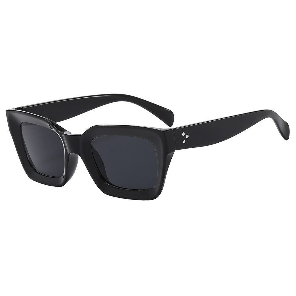 Chunky Square Frame Rivet Sunglasses - Black