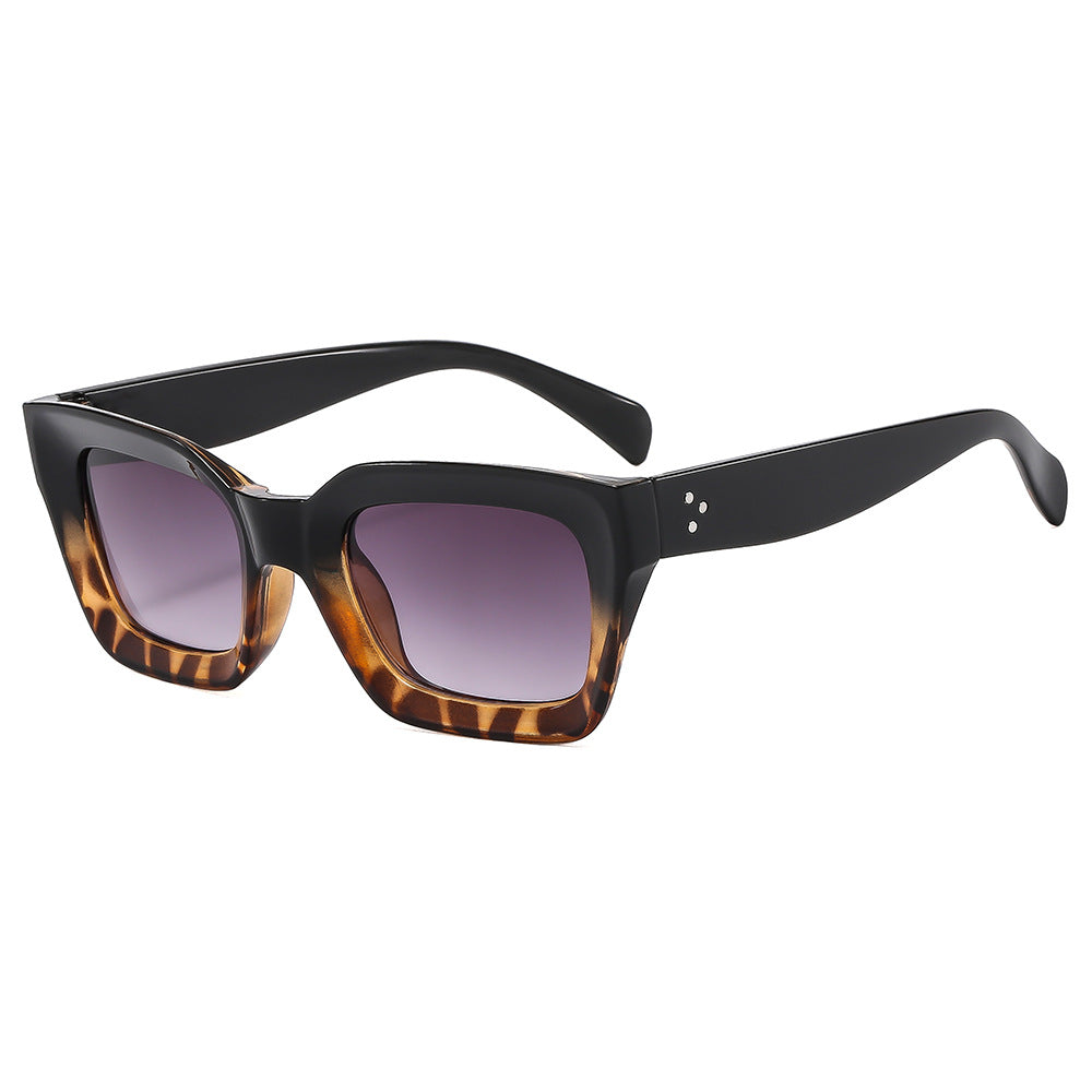 Chunky Square Frame Rivet Sunglasses - DarkBrown
