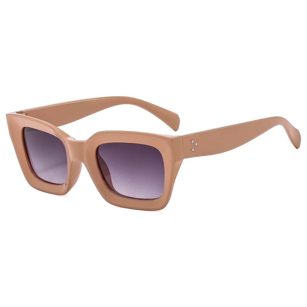 Chunky Square Frame Rivet Sunglasses - Khaki
