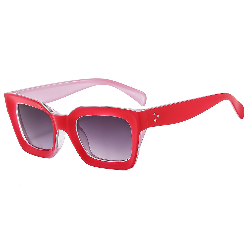 Chunky Square Frame Rivet Sunglasses - Red