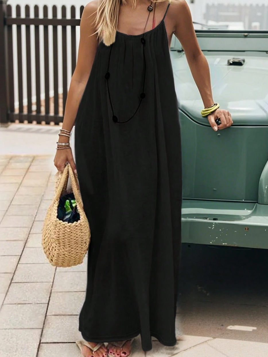 Oversized Cami Maxi Dress With Open Back - Black