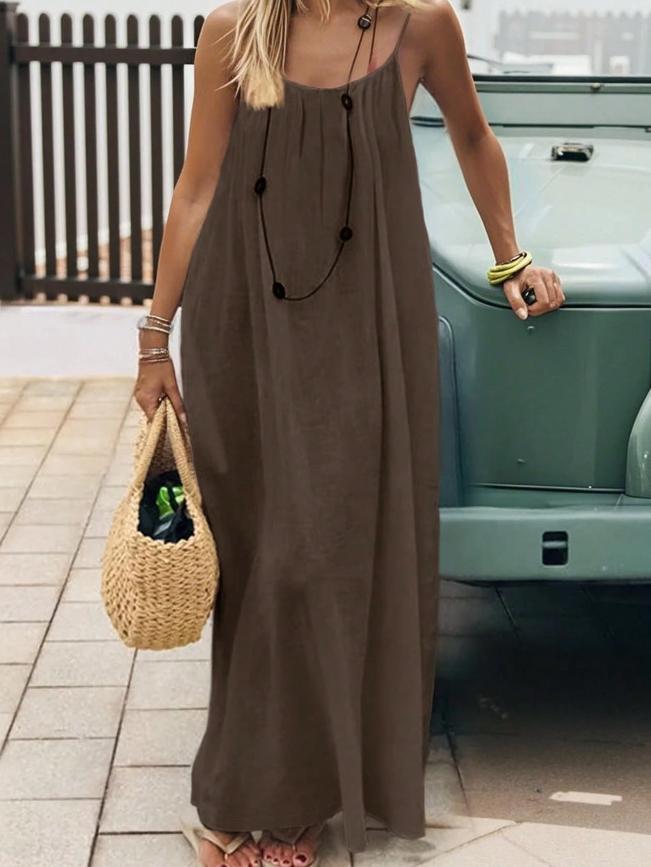 Oversized Cami Maxi Dress With Open Back - Brown