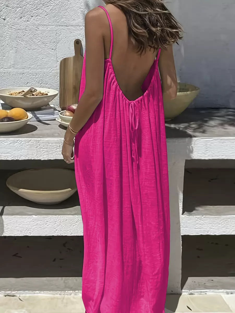 Oversized Cami Maxi Dress With Open Back - Rose