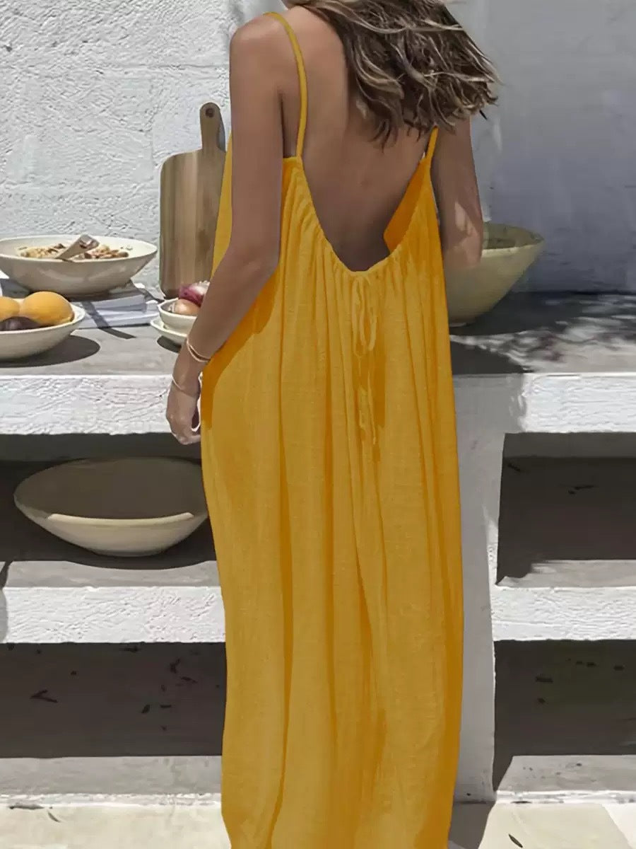 Oversized Cami Maxi Dress With Open Back - Yellow