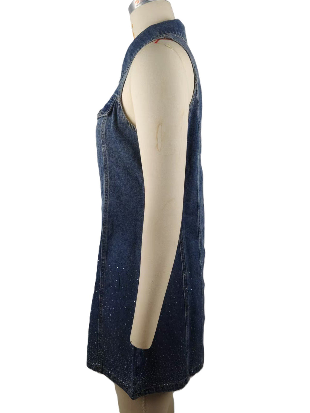 Button Front Sleeveless Denim Mini Dress - Blue - 2